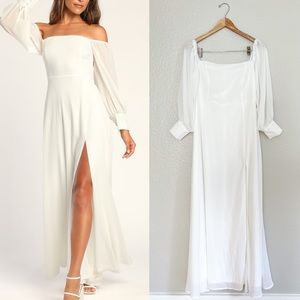 Feel the Romance White Off-the-Shoulder Maxi Dress L